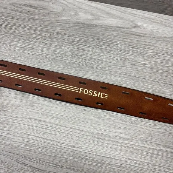 VTG Fossil Leather Belt Brown Full Grain Perforated Mens Size 90/36 Double Prong - Picture 8 of 8